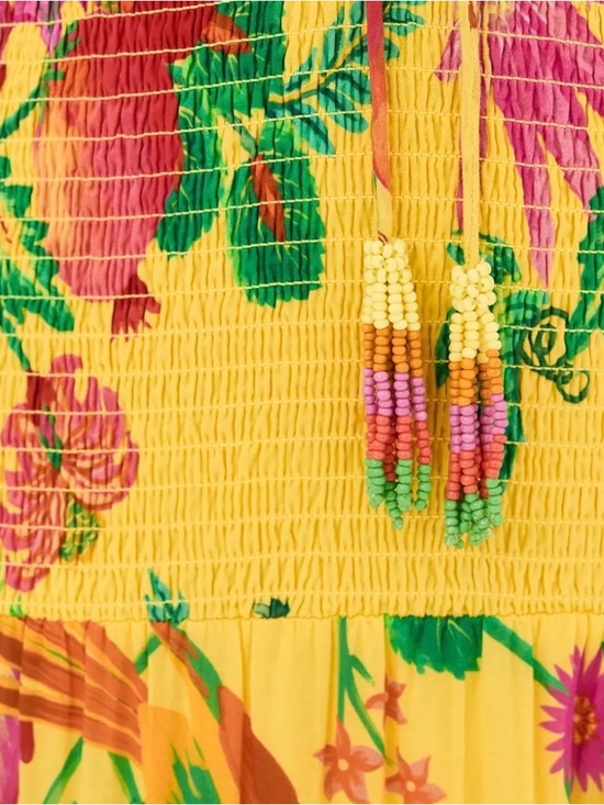 Farm Rio Delicate Fruit Garden Smocked Maxi Dress Size L Boho Vacation - Picture 8 of 10